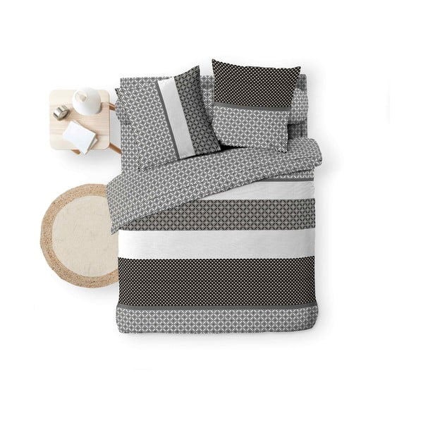 Črno-bela podaljšana bombažna posteljnina za zakonsko posteljo z rjuho 6-delna 240x220 cm Meiko – douceur d'intérieur-image-3