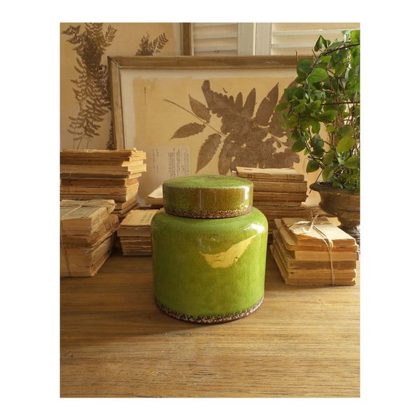 Zelena keramična posoda s pokrovom Orchidea Milano, višina 21 cm