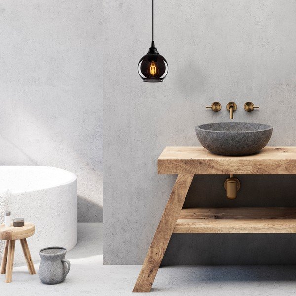 Črna viseča svetilka s steklenim senčilom ø 15 cm Smoked – Opviq lights-image-3