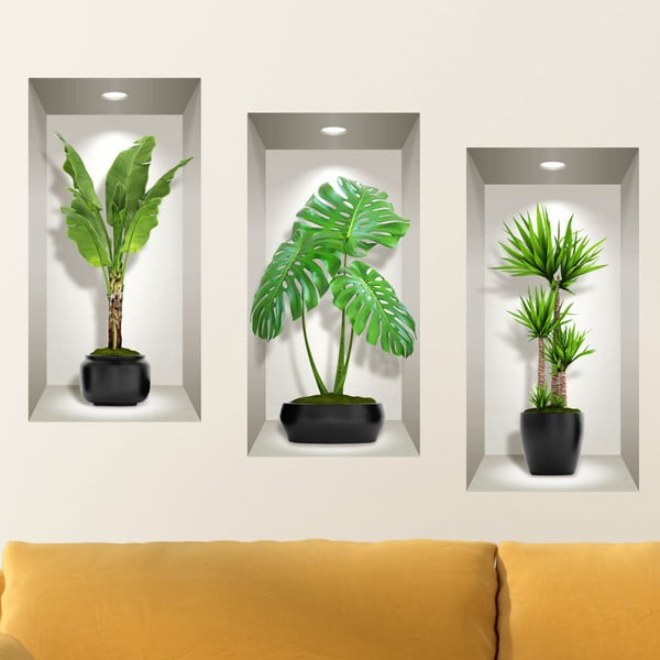 Komplet 3 3D stenskih nalepk Ambiance Green Plants-image-1