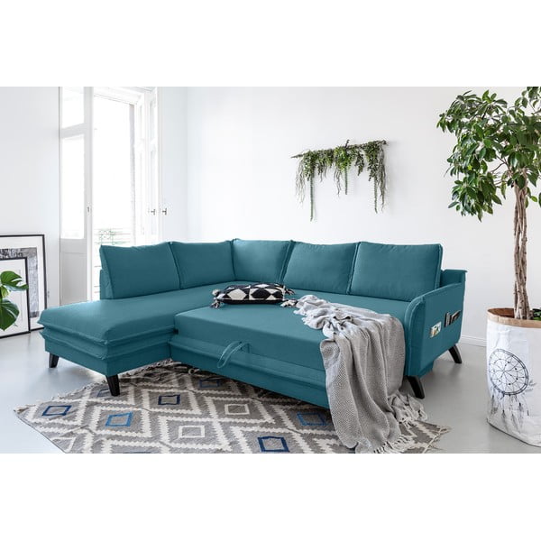 Turkizna raztegljiva raztegljiva sedežna garnitura Miuform Charming Charlie L, levi kot-image-3