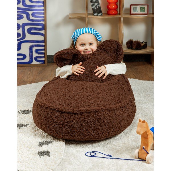 Temno rjava otroška vreča za sedenje iz tkanine bouclé Warm Hazel – Wigiwama-image-4