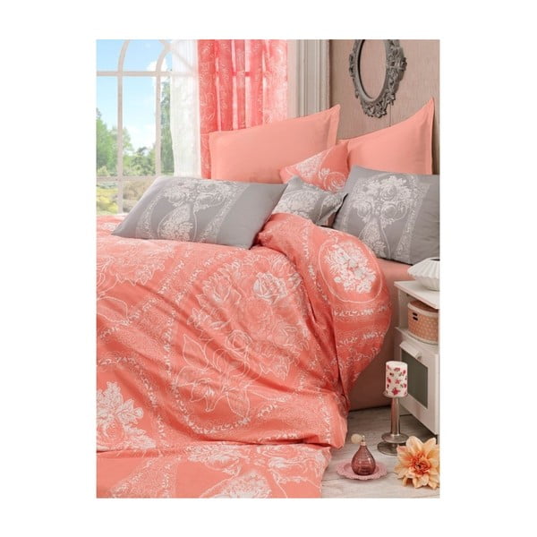 Oranžna posteljnina za zakonsko posteljo Lili, 200 x 220 cm