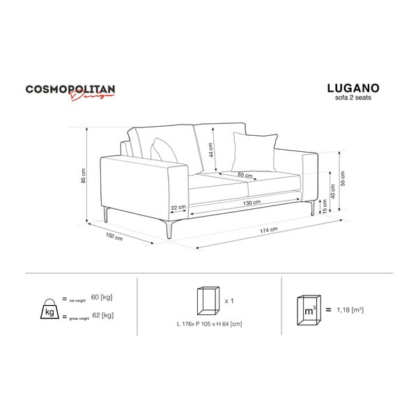 Bež dvosedežna zofa Cosmopolitan Design Lugano-image-2