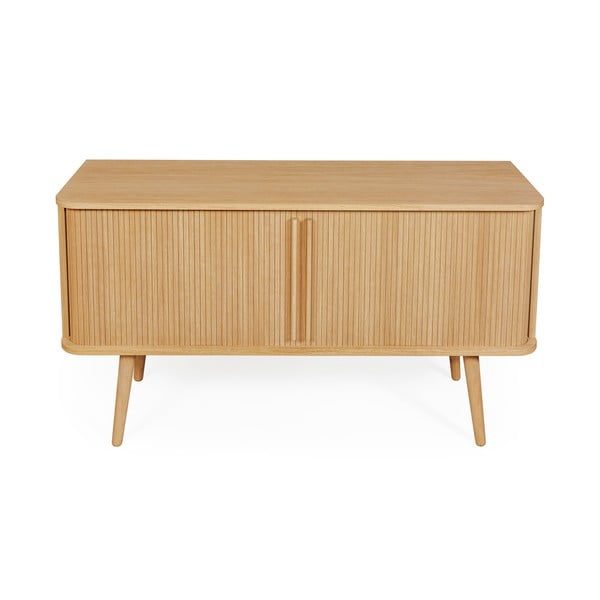 Nizka komoda v hrastovem dekorju z drsnimi vrati v naravni barvi 138x75 cm Rove – Woodman-image-2