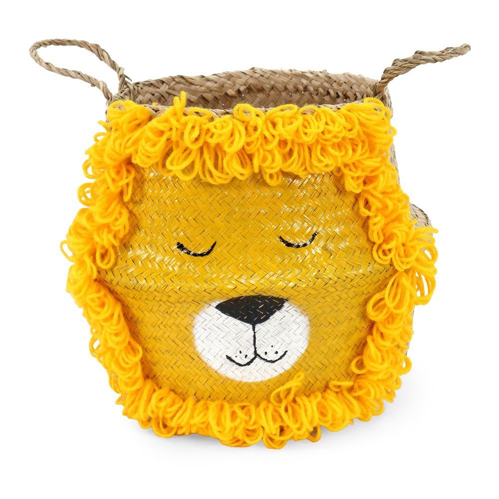 Rumena/naravna otroška škatla za shranjevanje iz morske trave ø 30x28 cm Lion