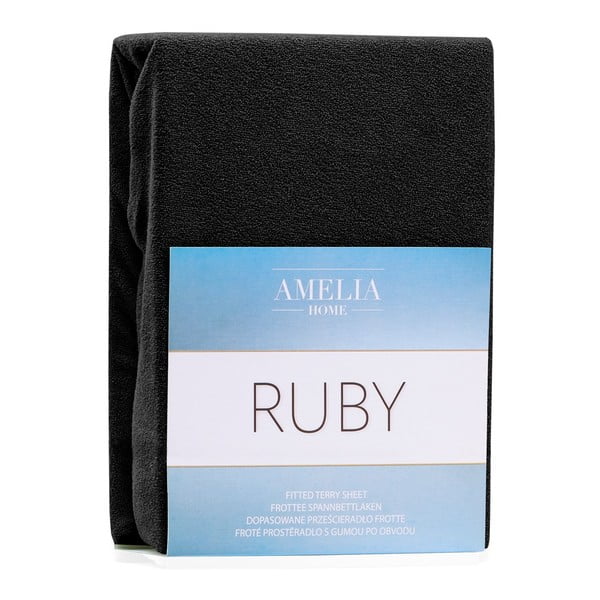 Črna napenjalna rjuha iz frotirja 240x220 cm Ruby – AmeliaHome-image-2
