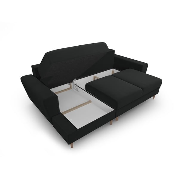 Črna žametna raztegljiva kotna sedežna garnitura s prostorom za shranjevanje (levi kot/z ležalnikom) Kyoto – Cosmopolitan Design-image-3