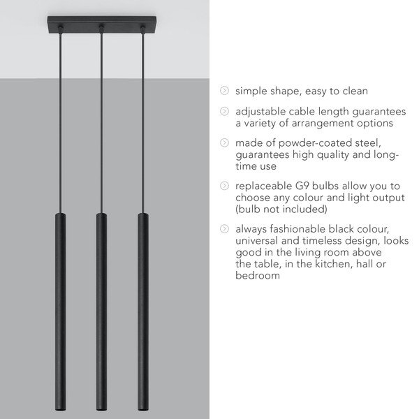 Črna viseča svetilka Nice Lamp Fideus, dolžina 30 cm-image-4