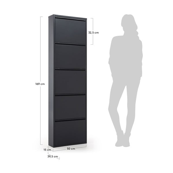 Antracitno siva kovinska preklopna omarica za čevlje 50x169x15 cm Ode – Kave Home-image-2