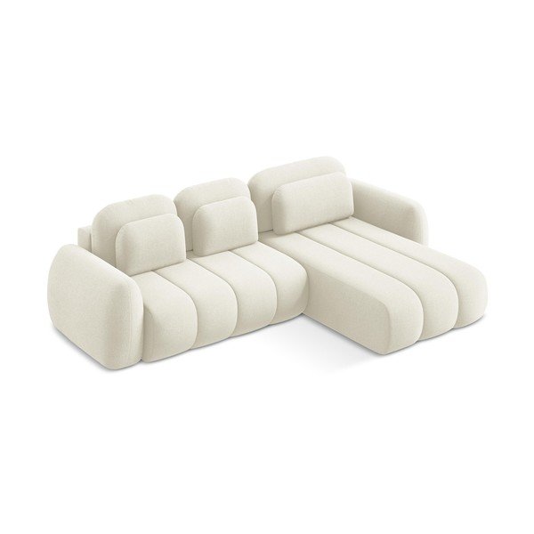 Bež raztegljiva kotna sedežna garnitura iz tkanine bouclé s prostorom za shranjevanje (desni kot/z ležalnikom) Pele – Makamii-image-2