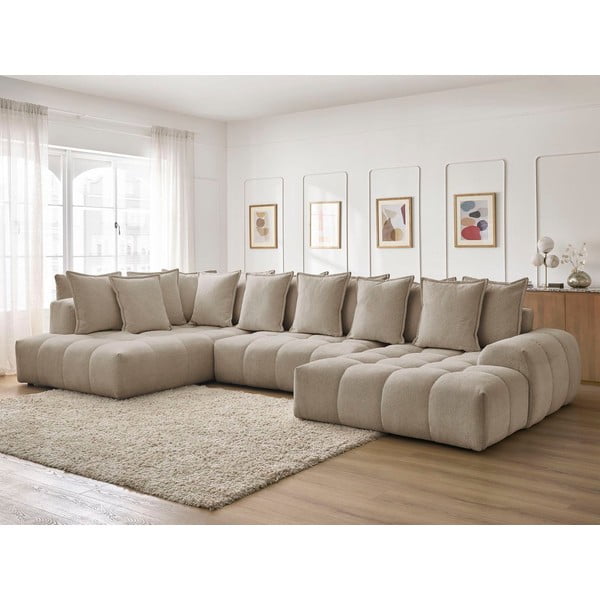 Sivorjava raztegljiva/s prostorom za shranjevanje kotna sedežna garnitura iz šenilje (levi kot/v obliki črke "U") Everest – Bobochic Paris-image-1