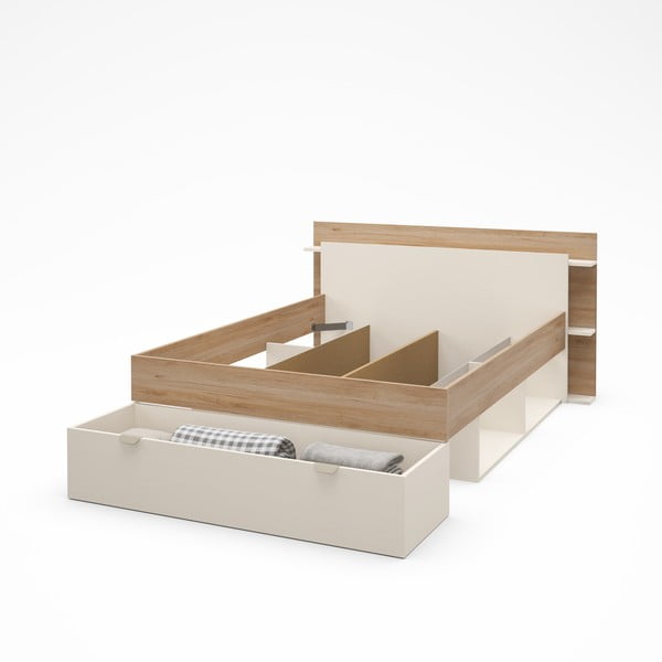 Bela zakonska postelja v hrastovem dekorju s prostorom za shranjevanje brez letvenega dna 140x190 cm Albo – Marckeric-image-4