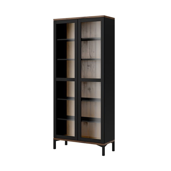 Črna vitrina v orehovem dekorju 89x203x36 cm Roomers – Tvilum-image-3