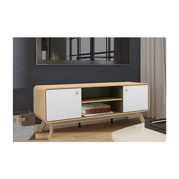 Bela TV omarica v hrastovem dekorju 140x53 cm Caitlin – Støraa-image-4