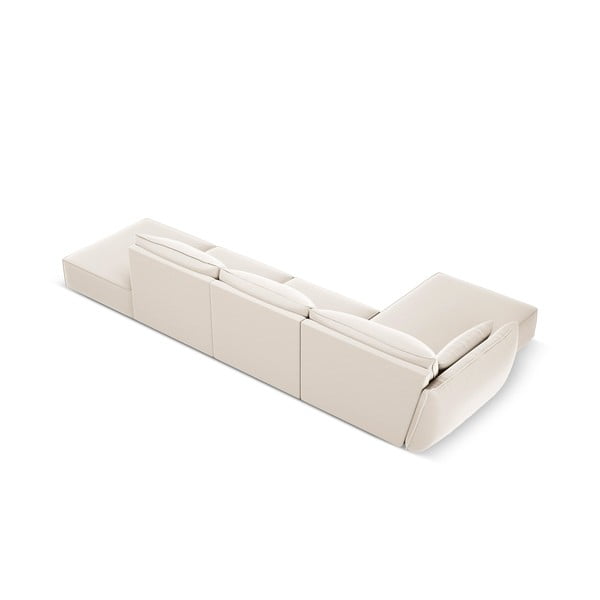 Bež žametna kotna sedežna garnitura (levi kot/z ležalnikom) Vanda – Mazzini Sofas-image-3