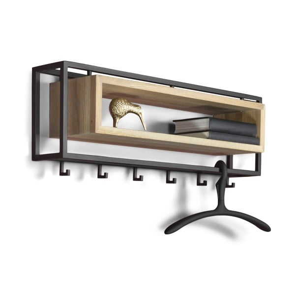 Črn/v naravni barvi kovinski stenski obešalnik s polico 78 cm School – Spinder Design-image-2