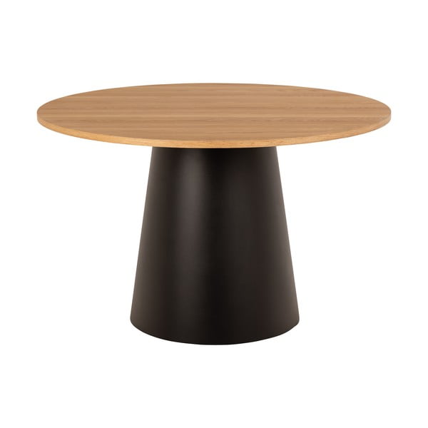 Črna okrogla jedilna miza z mizno ploščo v hrastovem dekorju ø 120 cm Soli – Actona