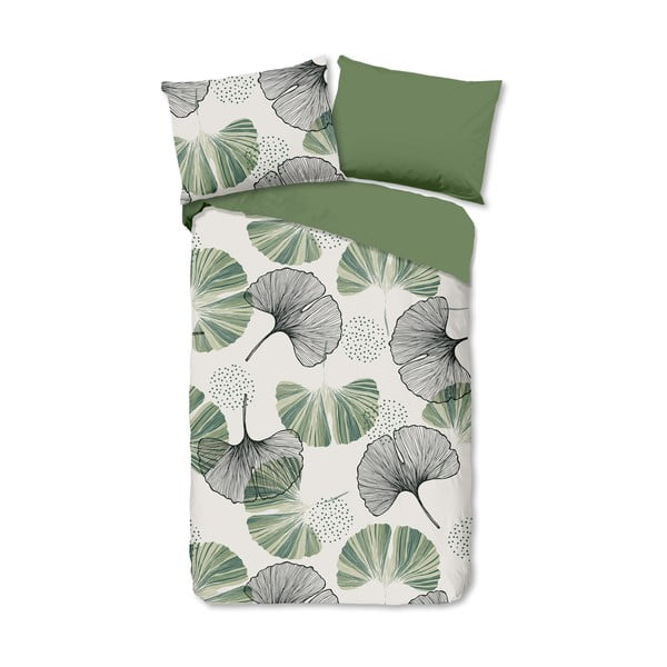 Zelena/kremno bela enojna bombažna posteljnina 140x200 cm – Good Morning