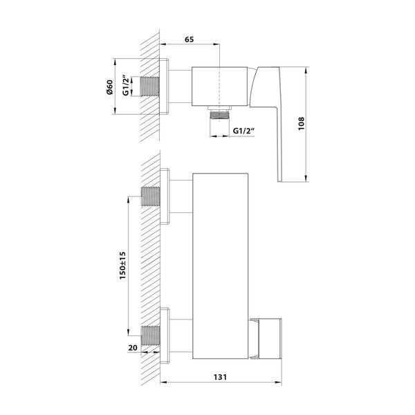 Stenska armatura za tuš v sijajno srebrni barvi (1 izhod) Latus – Sapho-image-1