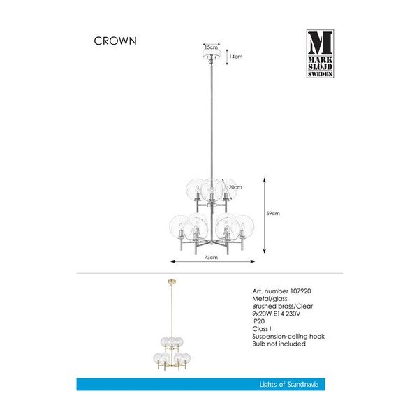 Obesek Markslöjd Crown Pendant L Clear 9L-image-1