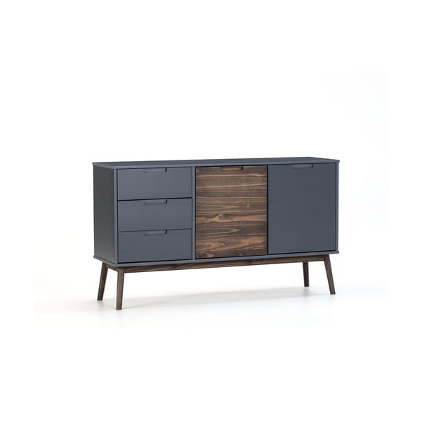Antracitno siva/temno rjava nizka komoda iz masivnega bora 140x80 cm Nussa – Marckeric-image-3
