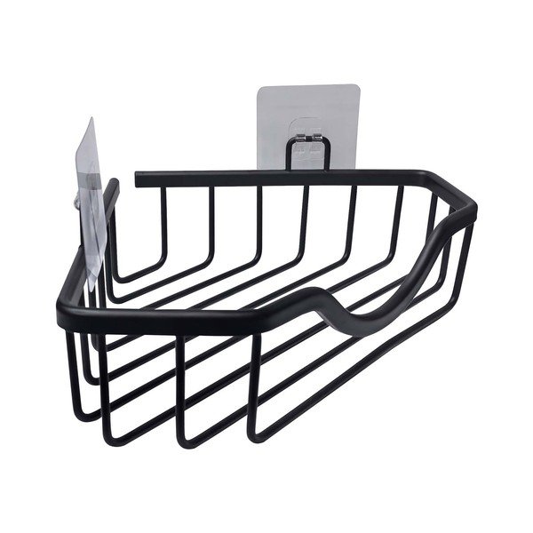 Mat črna aluminijasta kopalniška polica z namestitvijo brez vrtanja/kotna Filaire Aluminium – douceur d'intérieur-image-1