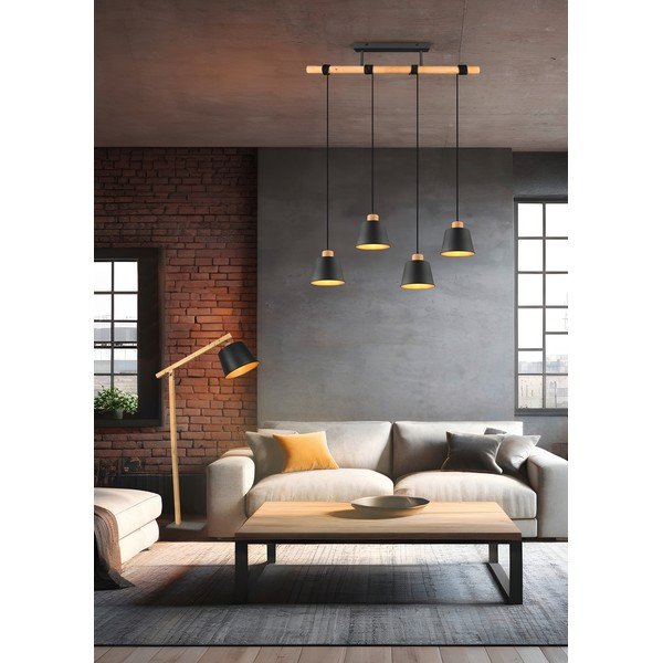 Viseča svetilka s kovinskim senčilom v črni in naravni barvi ø 18 cm Harris – Trio-image-3