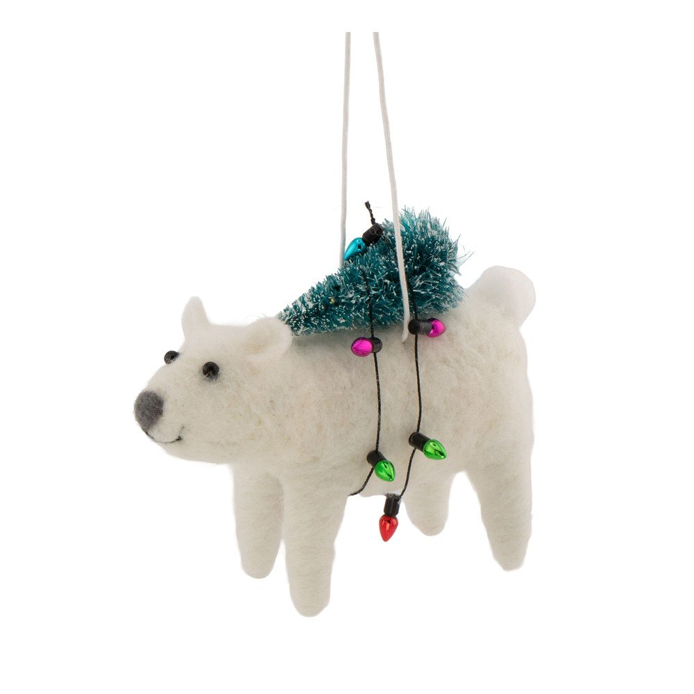 Tekstilni okrasek za jelko 12 cm Polar Bear with Christmas Lights