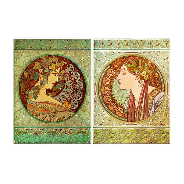 Sklop 2 slik Bršljan in lovor, Alfons Mucha, 40x55 cm