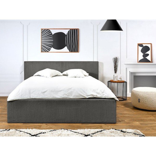 Temno siva oblazinjena zakonska postelja s prostorom za shranjevanje in letvenim dnom 160x200 cm Nihad – Bobochic Paris-image-2