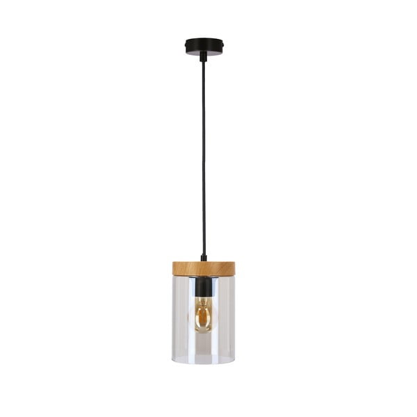 Črna/naravna viseča svetilka s steklenim senčnikom ø 12 cm Wels – Candellux Lighting