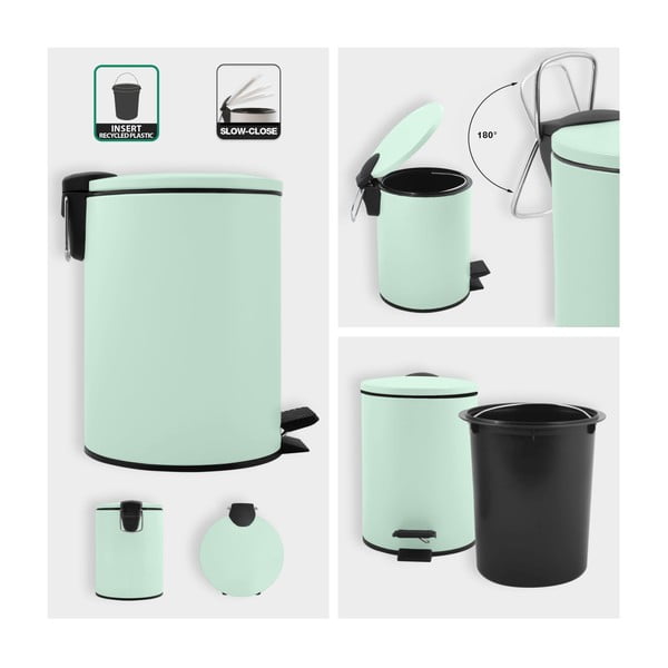Mentolno zelen jeklen koš za smeti s pedalom 3 l Adelar – Spirella-image-2