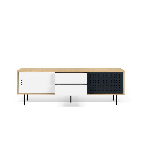 TV komoda iz hrastovega lesa s črno-belimi detajli TemaHome Dann Dots, dolžina 201 cm-image-1