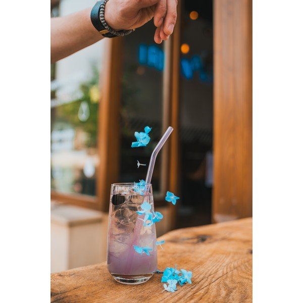 Komplet 6 rožnatih steklenih slamic Vialli Design, dolžina 23 cm-image-3