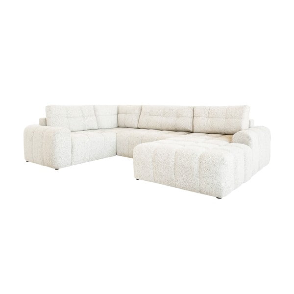 Kremno bela raztegljiva kotna sedežna garnitura s prostorom za shranjevanje (levi kot) Lulu – Miuform