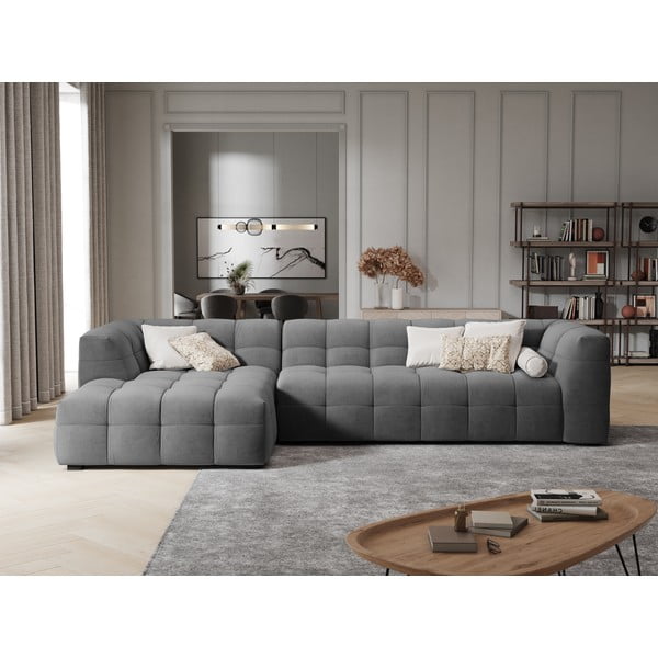 Siva žametna kotna sedežna garnitura Windsor & Co Sofas Vesta, levi kot-image-1