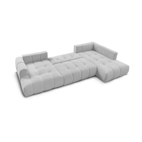 Svetlo siva raztegljiva/s prostorom za shranjevanje kotna sedežna garnitura (desni kot/v obliki črke "U") Fuji – Bobochic Paris-image-4