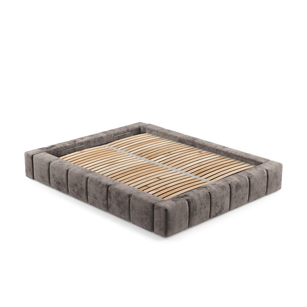 Rjava oblazinjena zakonska postelja s prostorom za shranjevanje z letvenim dnom 160x200 cm Aruba L – Maison de Rêve-image-3