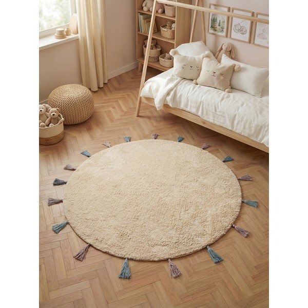 Kremno bela pralna/ročno tkana bombažna otroška preproga ø160 cm Snuggle Sunna – Hanse Home-image-1