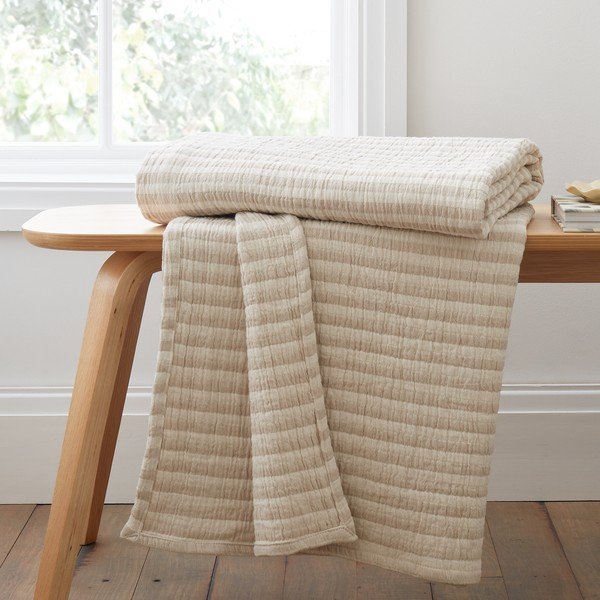 Bombažna odeja v naravni barvi 150x200 cm Cotton Muslin Stripe – Bianca-image-1