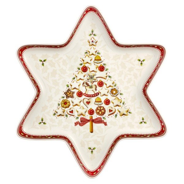 Rdeče-bela porcelanasta božična servirna skleda v obliki zvezde Villeroy&Boch Gingerbread Village, 37,2 x 32,5 cm-image-2