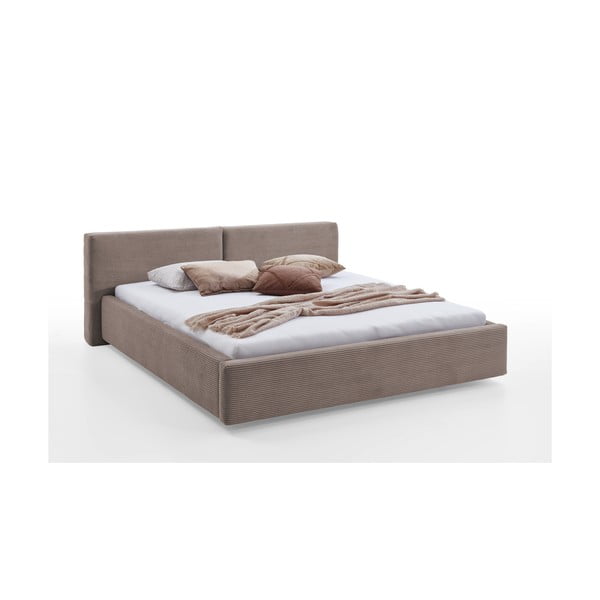 Svetlo rjava oblazinjena zakonska postelja brez letvenega dna 160x200 cm Cube – Meise Möbel-image-4