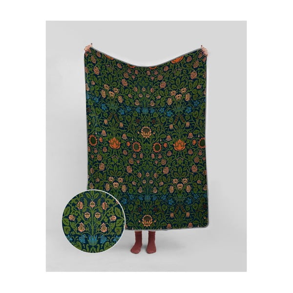 Zelena pletena odeja Tierra Bella Williams Garden, 130 x 170 cm