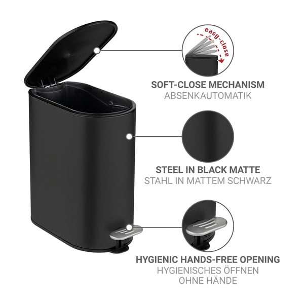 Mat črn jeklen koš za smeti s pedalom 5 l Collungo – Wenko-image-3
