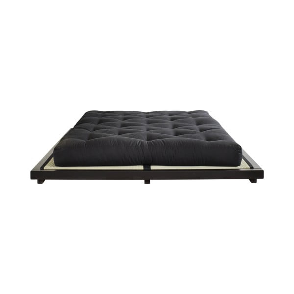 Dvoposteljna postelja iz borovega lesa z ležiščem in tatamijem Karup Design Dock Double Latex Black/Black, 140 x 200 cm