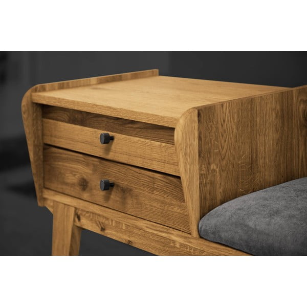 Klop s predali iz hrastovega lesa s svetlo sivim sedežem Retro - The Beds-image-4