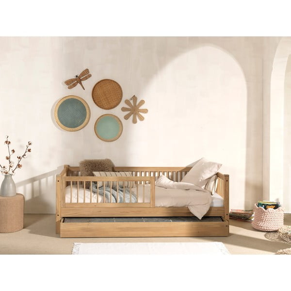 Otroška postelja iz masivnega hrasta z dodatnim ležiščem z letvenim dnom 90x200 cm v naravni barvi Forrest – Vipack-image-1