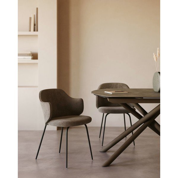 Rjavi oblazinjeni jedilni stoli v kompletu 2 ks Yunia – Kave Home-image-2