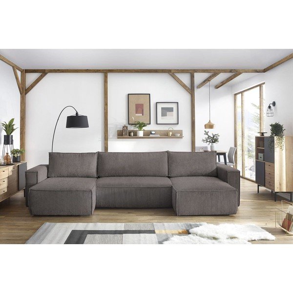 Temno siva raztegljiva kotna sedežna garnitura iz rebrastega žameta (v obliki črke "U") Nihad – Bobochic Paris-image-1